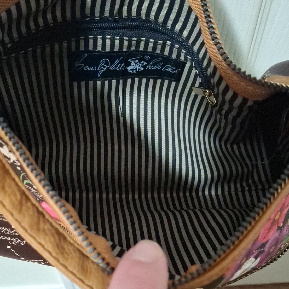 Beverly Hills Polo Club Brown Crossbody Bag with Pink Floral Print - Picture 3 of 4